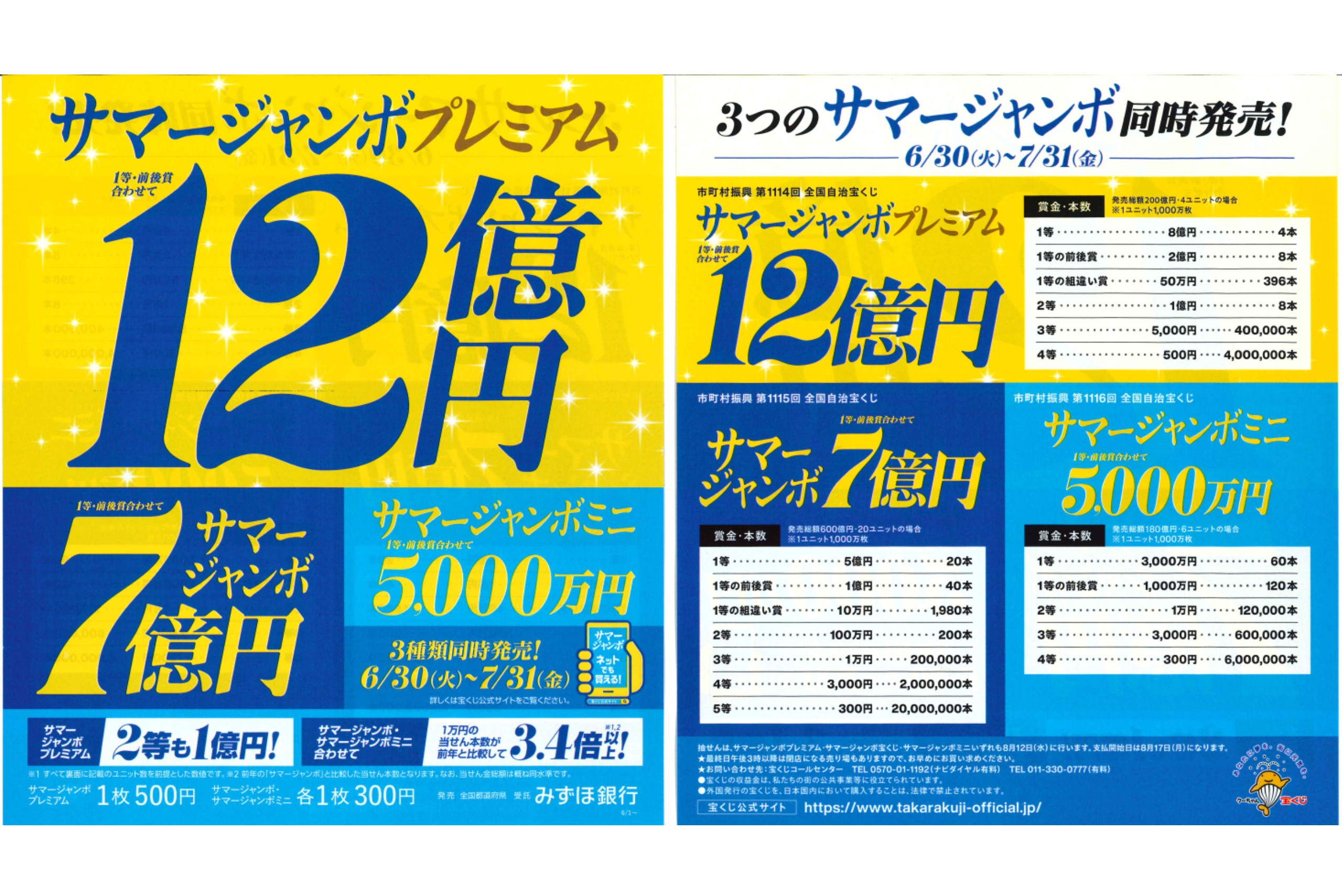 サマージャンボプレミアム・サマージャンボ・ミニ 3種類同時発売